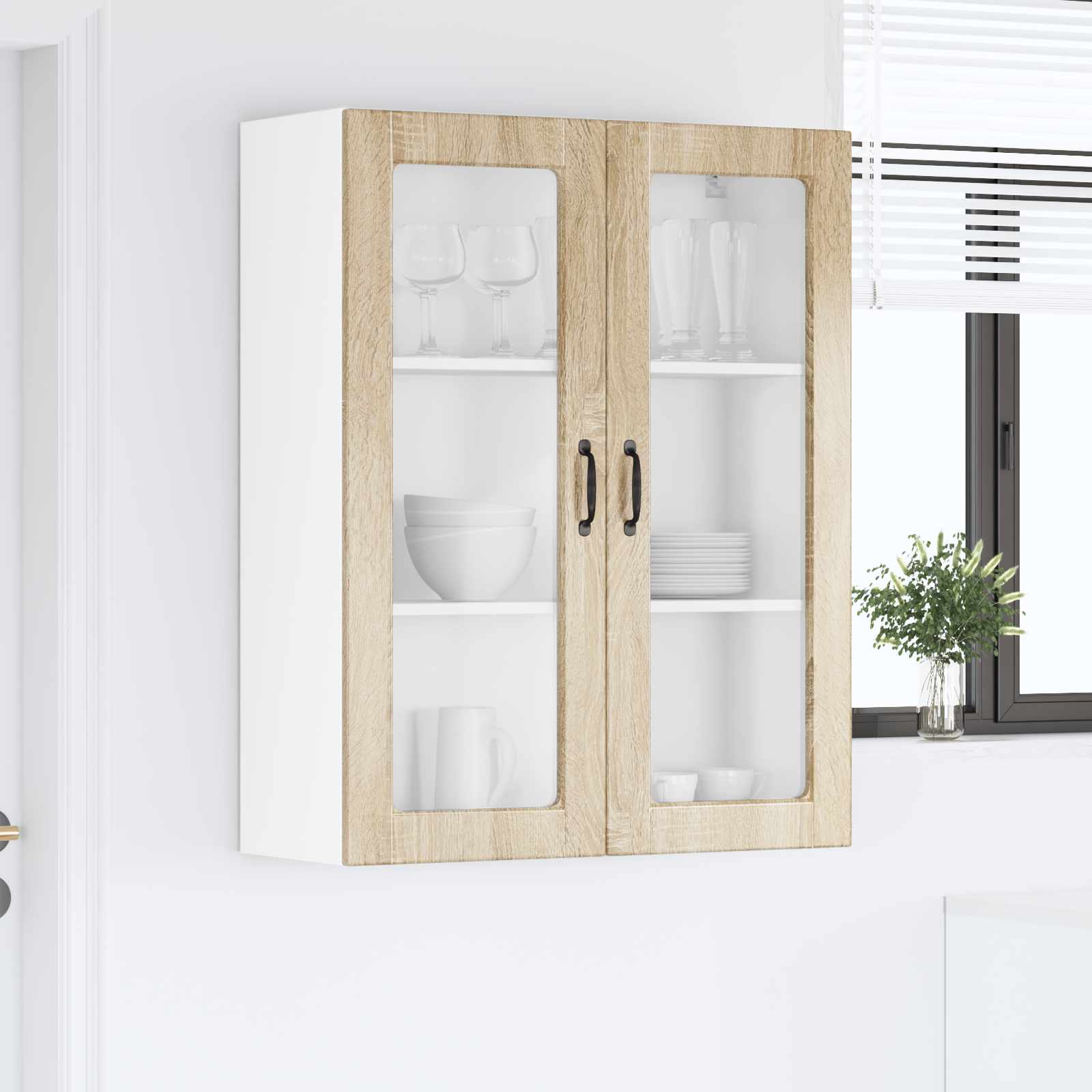 Wandglas-Schrank PORTO Sonoma-Eiche 80 x 31 x 100 cm