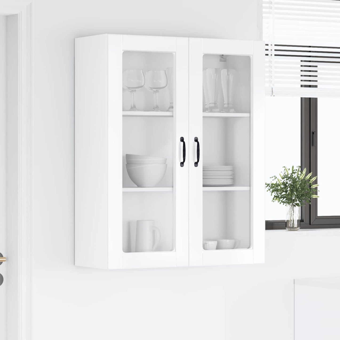 Wandglas-Schrank PORTO Hochglanz Weiß 80 x 31 x 100 cm