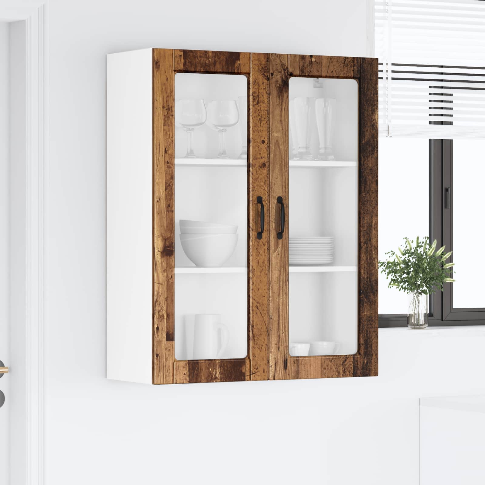 Wandglas-Schrank PORTO Altholz 80 x 31 x 100 cm Holzwerkstoff