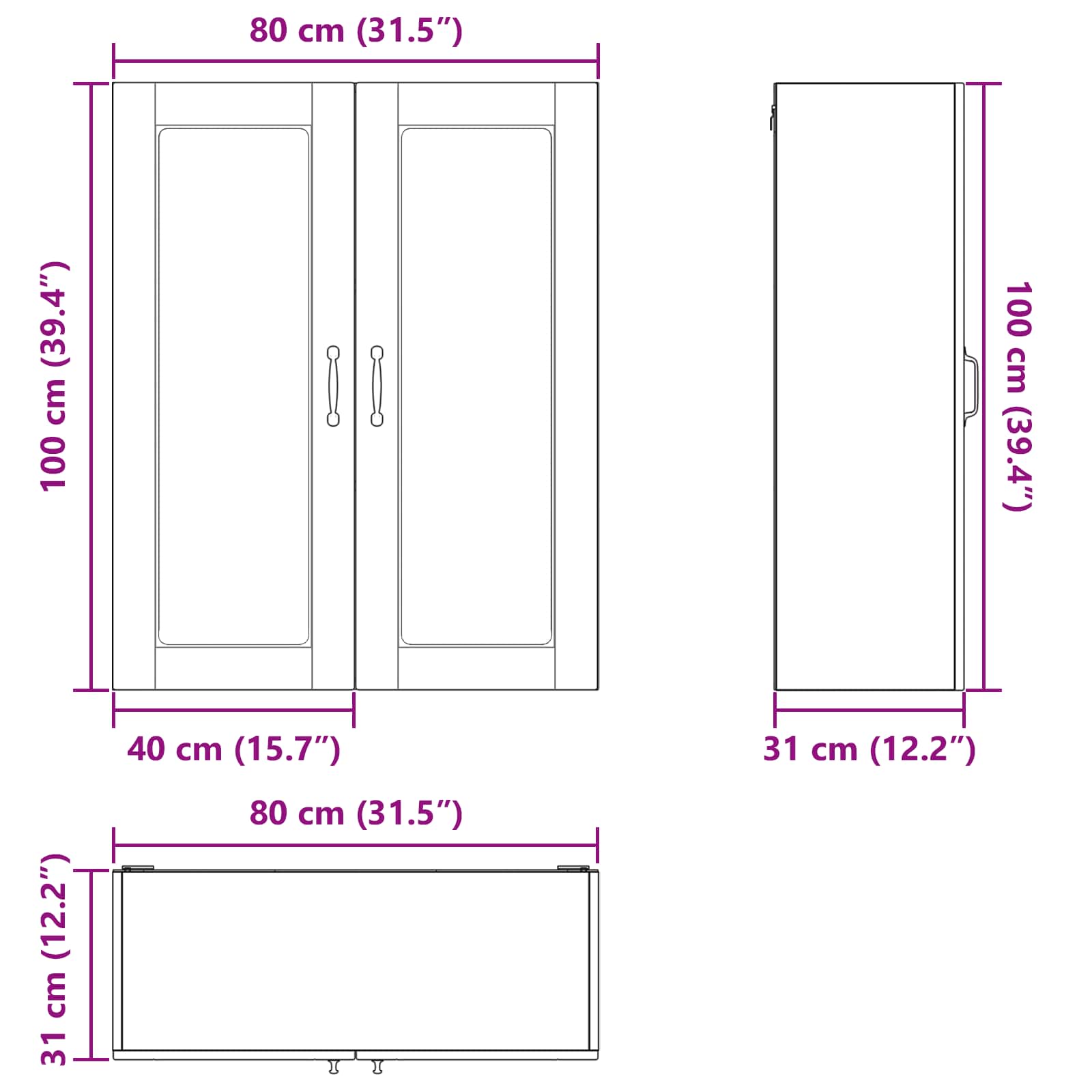 Wandglas-Schrank PORTO Artisan-Eiche 80 x 31 x 100 cm