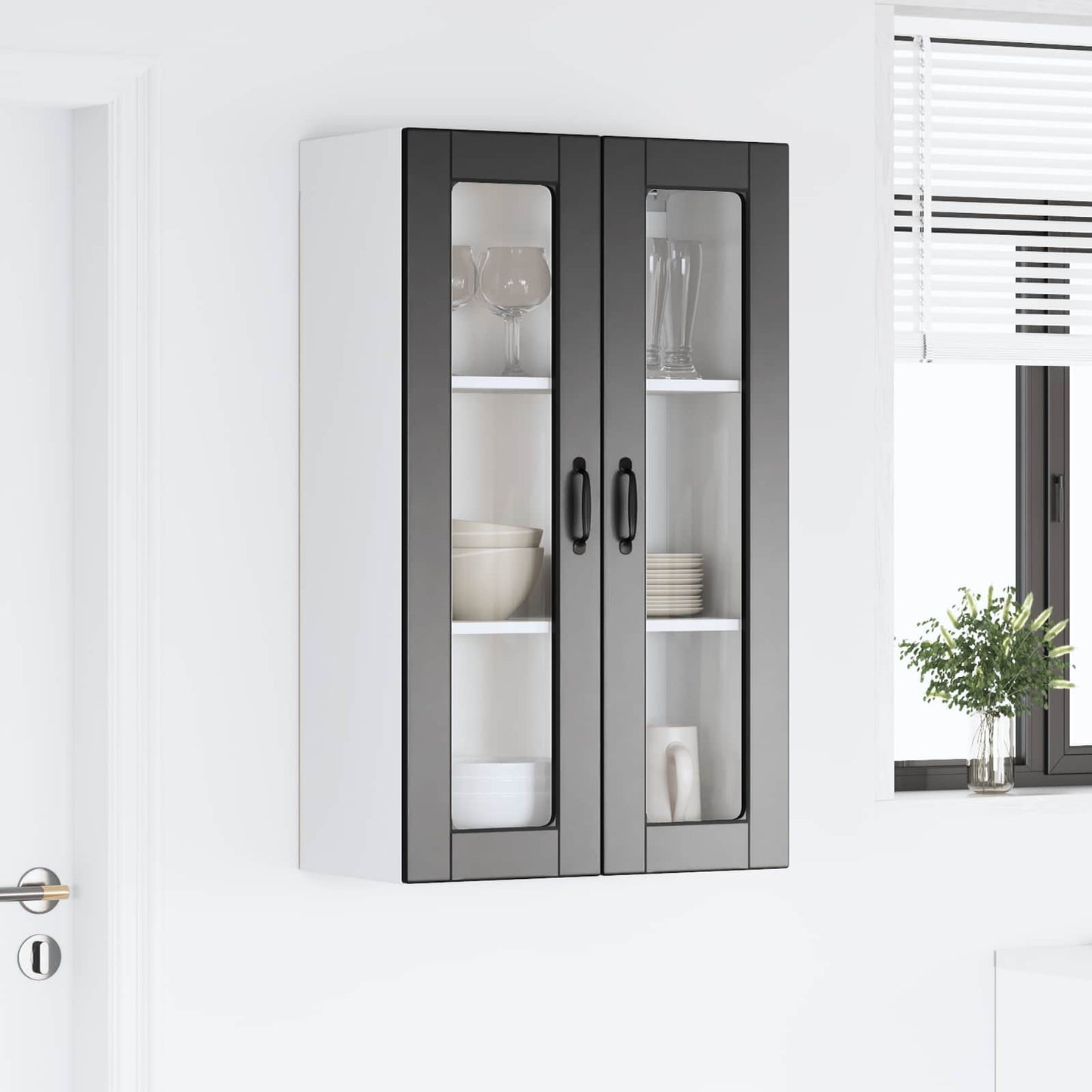 Wandglas-Schrank PORTO Schwarz 60 x 31 x 100 cm Holzwerkstoff