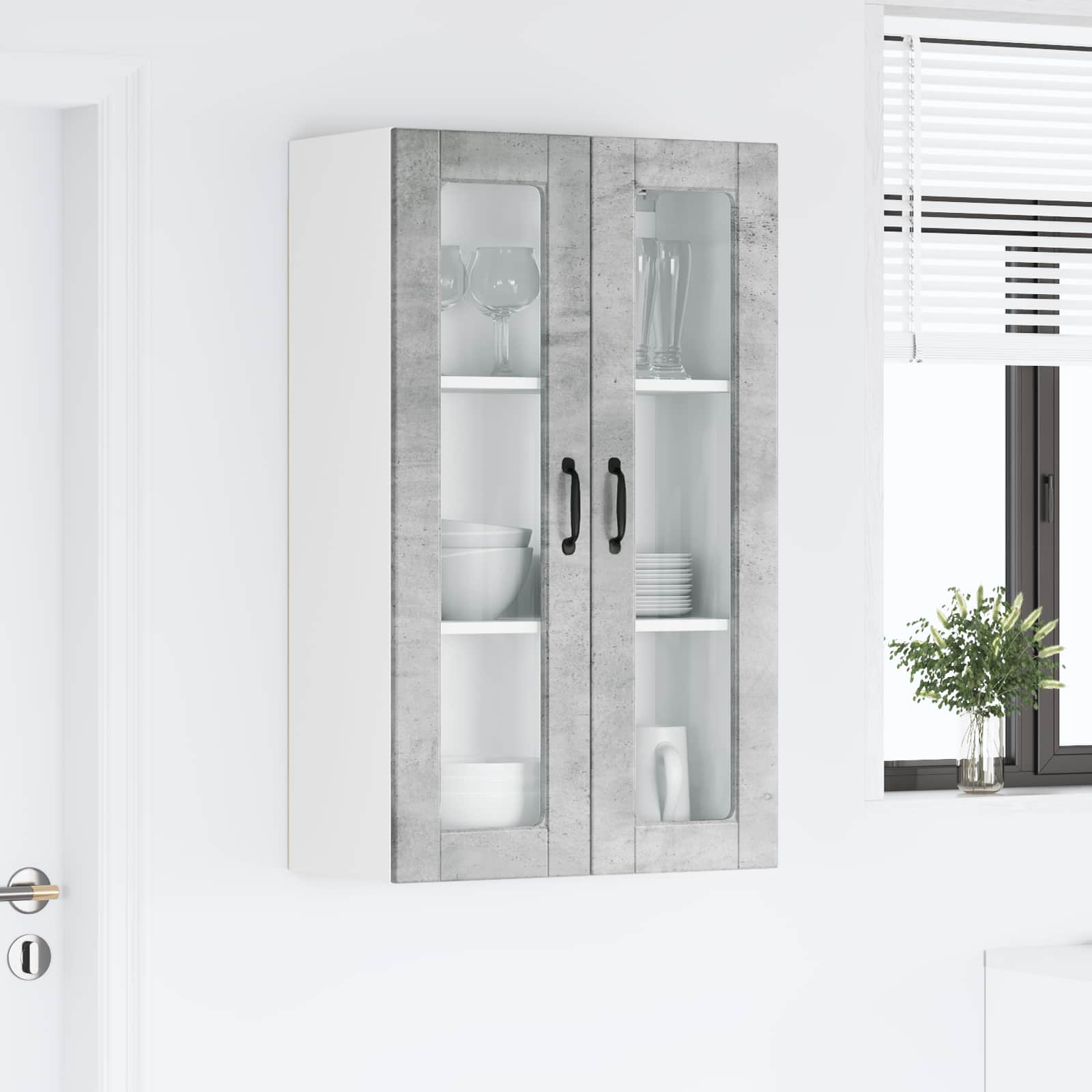 Wandglas-Schrank PORTO Beton Grau 60 x 31 x 100 cm