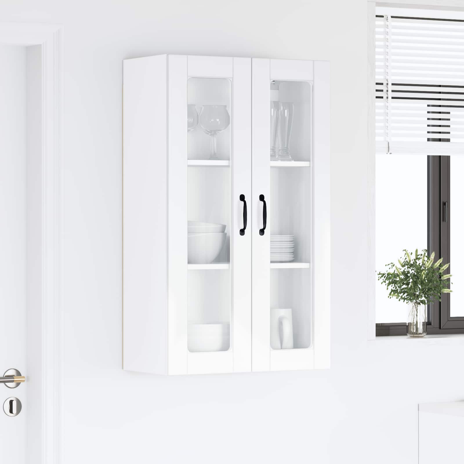 Wandglas-Schrank PORTO Hochglanz Weiß 60 x 31 x 100 cm