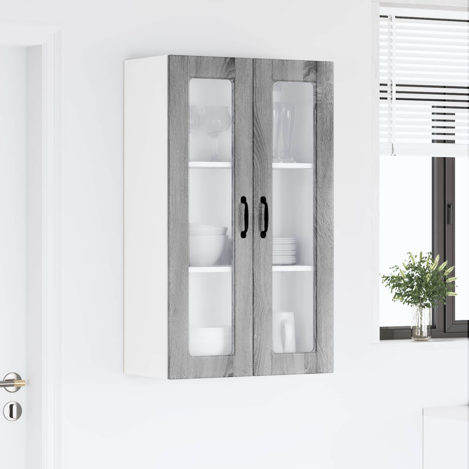 Wandglas-Schrank PORTO Graues Sonoma 60 x 31 x 100 cm