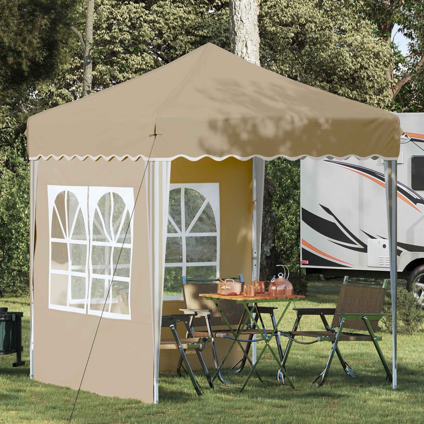 Pop-up Partyzelt 195 x 195 x 245 cm Creme Oxford-Stoff