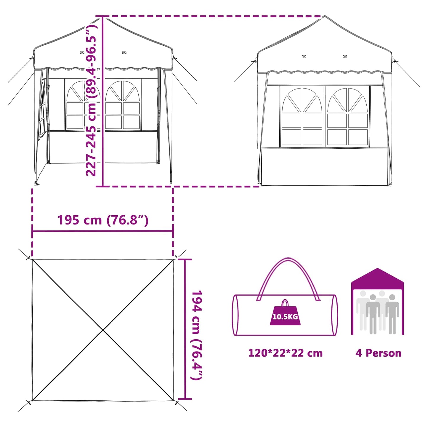 Pop-up Partyzelt 195 x 195 x 245 cm Anthrazit Oxford-Stoff