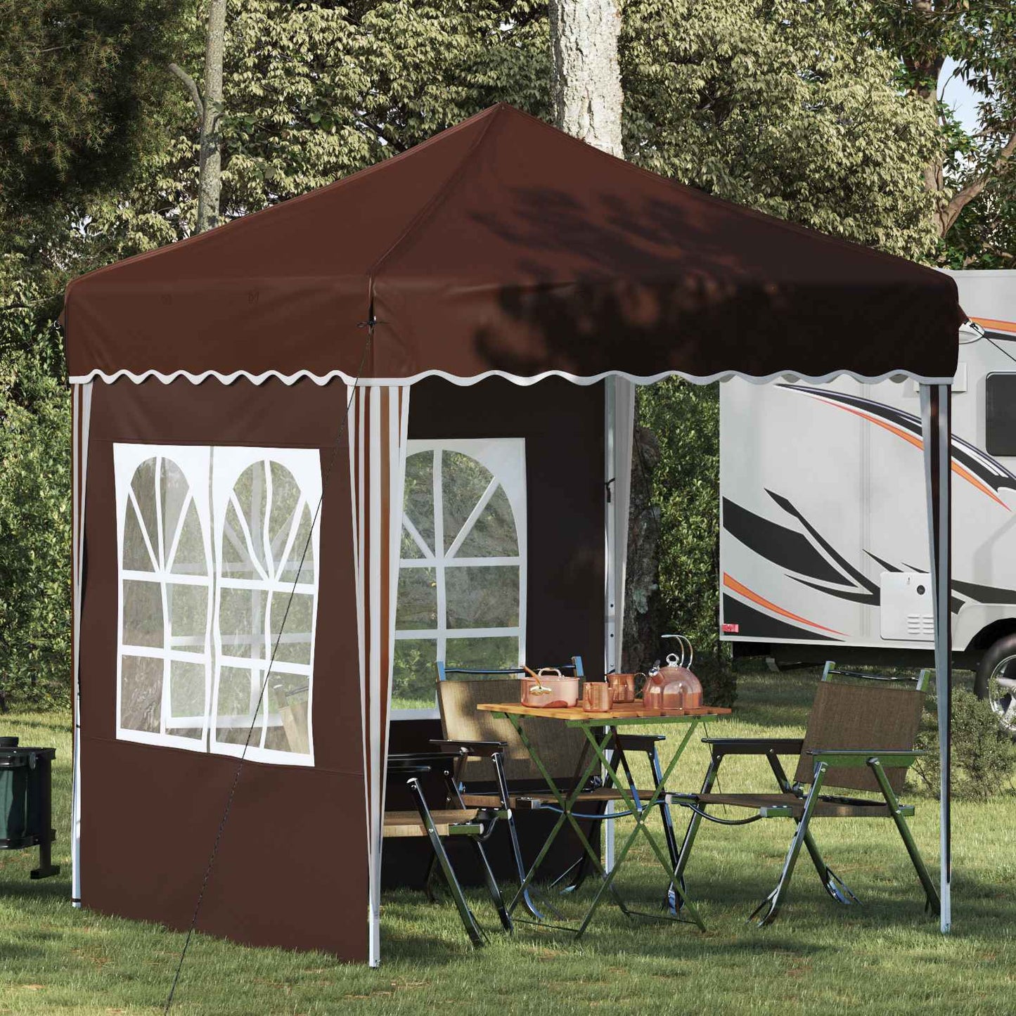 Pop-up Partyzelt 195 x 195 x 245 cm Braun Oxford-Stoff