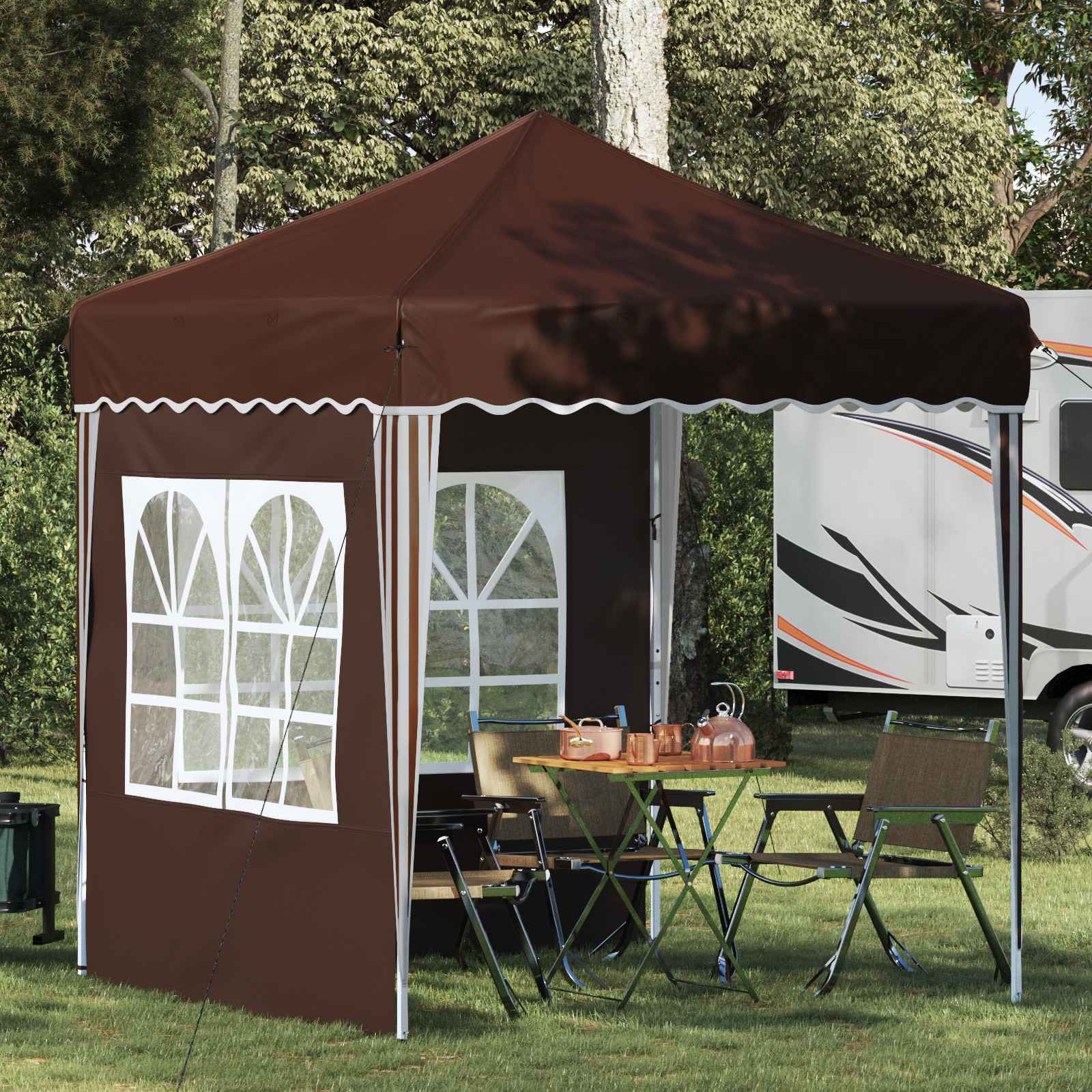 Pop-up Partyzelt 195 x 195 x 245 cm Braun Oxford-Stoff