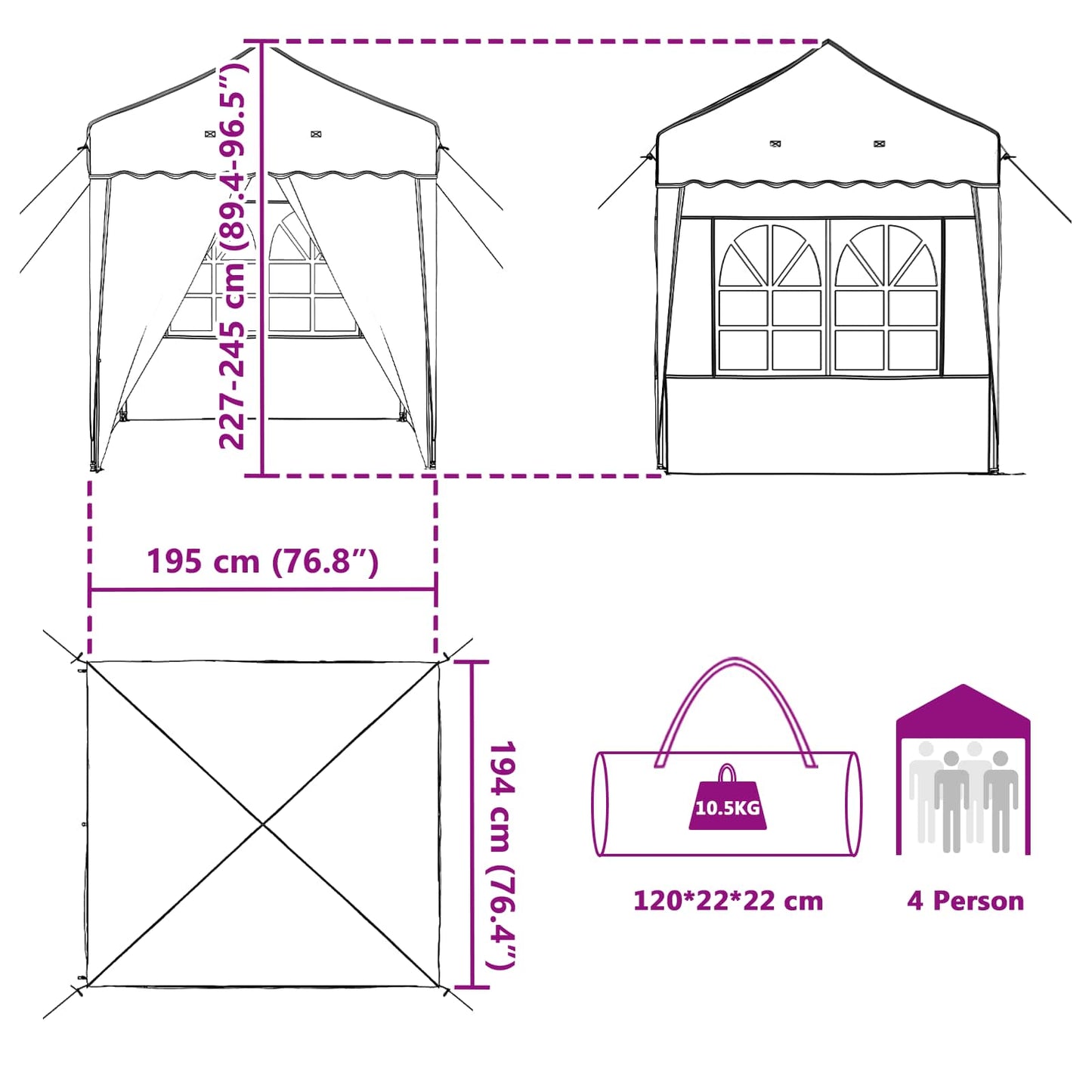 Pop-up Partyzelt 195 x 195 x 245 cm Grün Oxford-Stoff