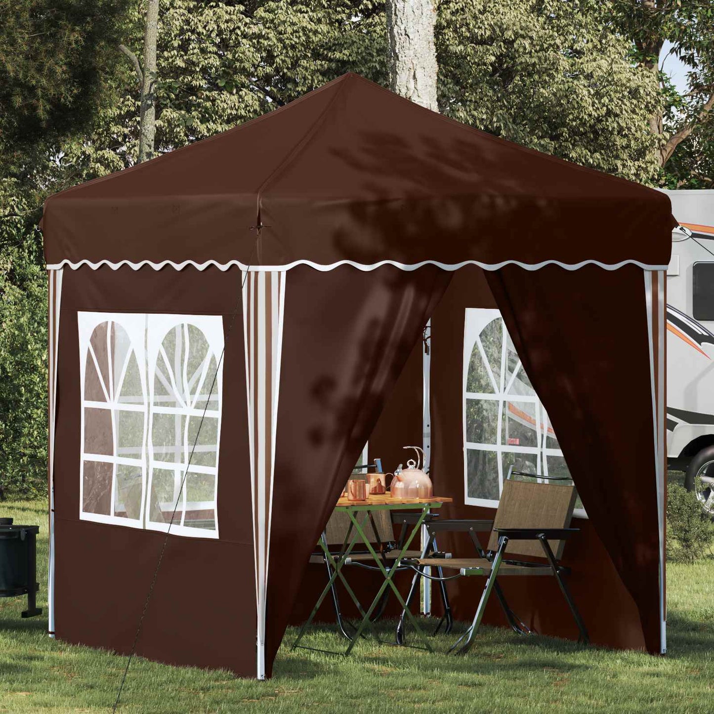 Pop-up Partyzelt 195 x 195 x 245 cm Braun Oxford-Stoff