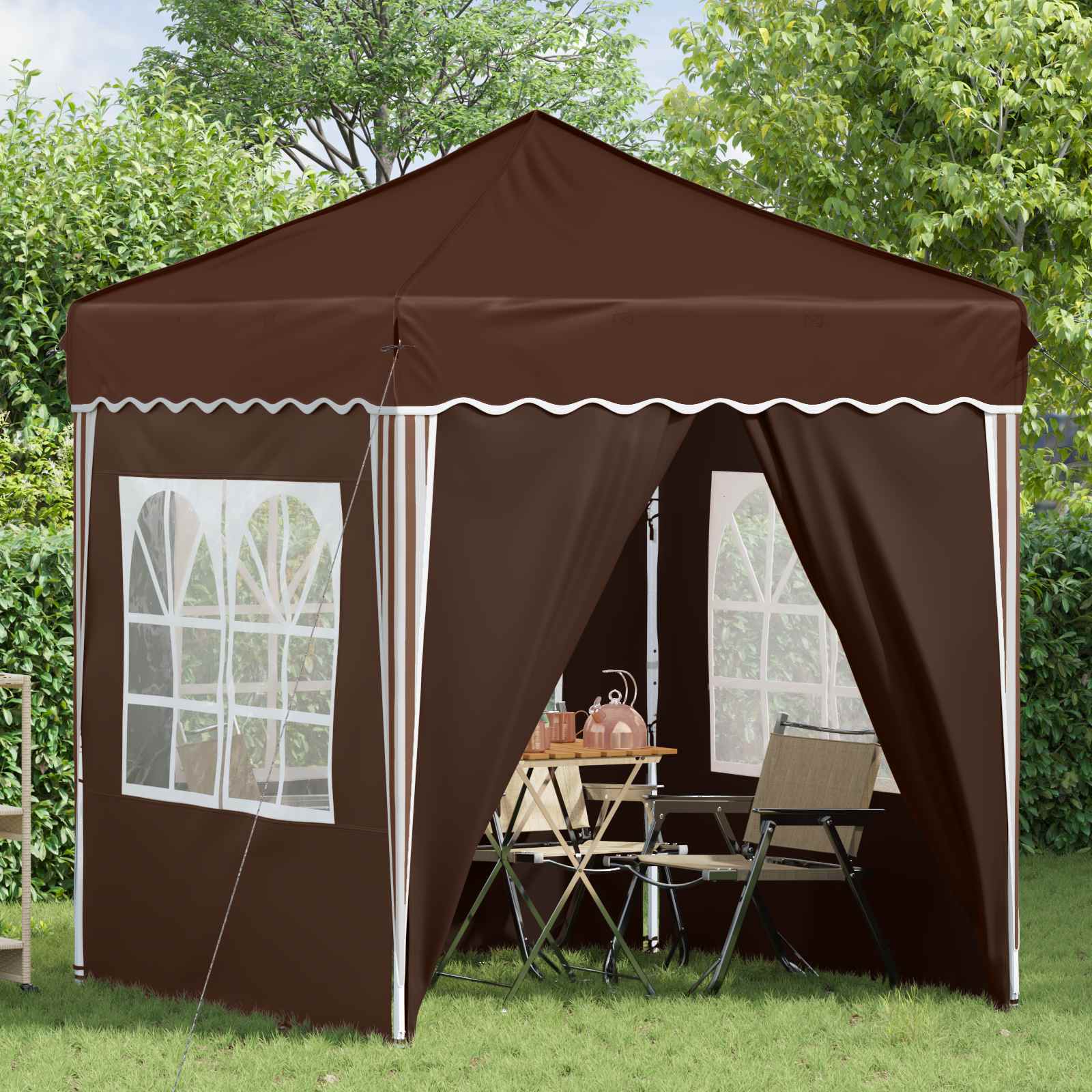 Pop-up Partyzelt 195 x 195 x 245 cm Braun Oxford-Stoff