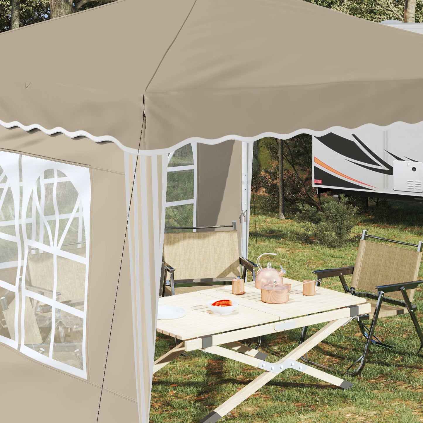 Pop-up Partyzelt 288 x 288 x 245 cm Creme Oxford-Stoff