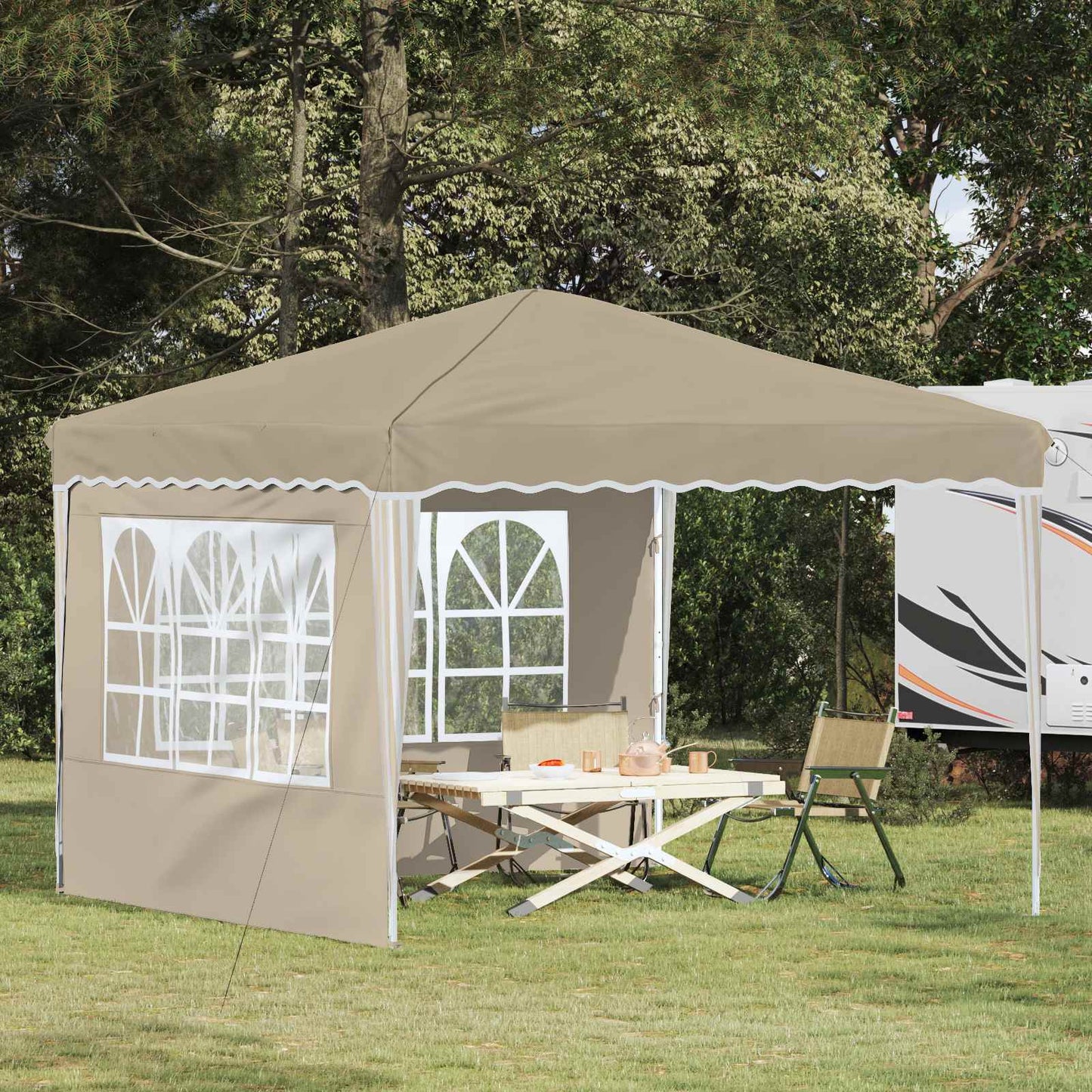 Pop-up Partyzelt 288 x 288 x 245 cm Creme Oxford-Stoff