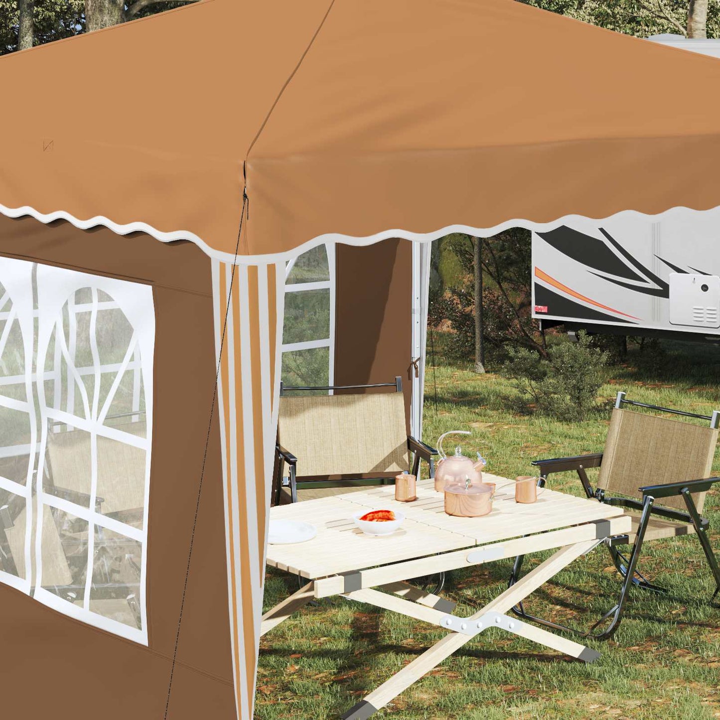 Pop-up Partyzelt 288 x 288 x 245 cm Beige Oxford-Stoff