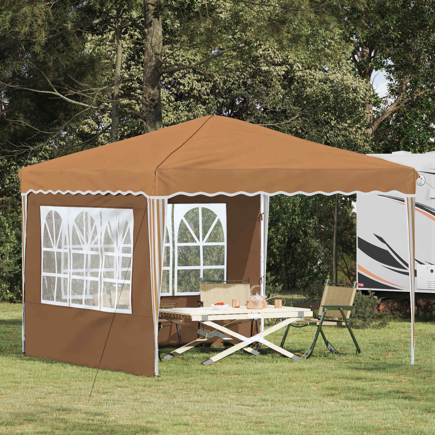 Pop-up Partyzelt 288 x 288 x 245 cm Beige Oxford-Stoff