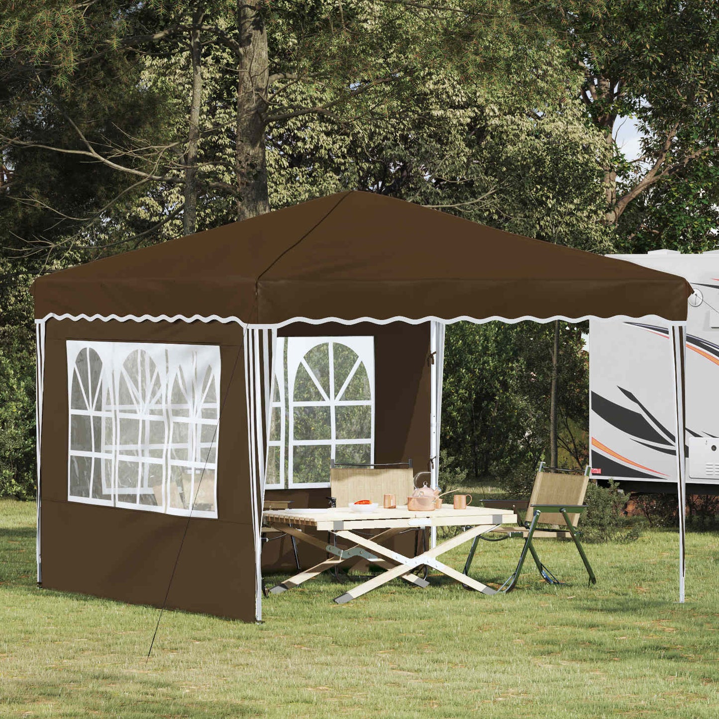 Pop-up Partyzelt 288 x 288 x 245 cm Taupe Oxford-Stoff