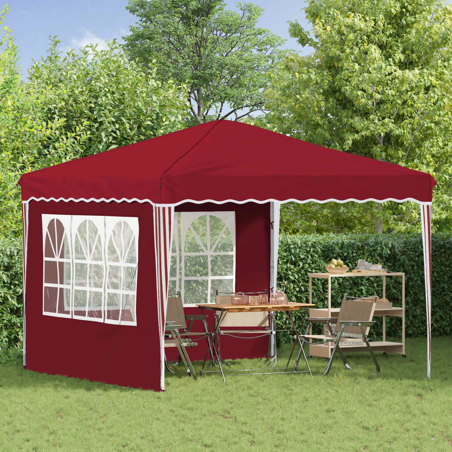 Pop-up Partyzelt 288 x 288 x 245 cm Bordeauxrot Oxford-Stoff
