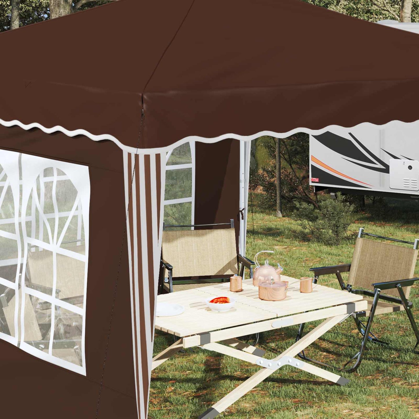 Pop-up Partyzelt 288 x 288 x 245 cm Braun Oxford-Stoff