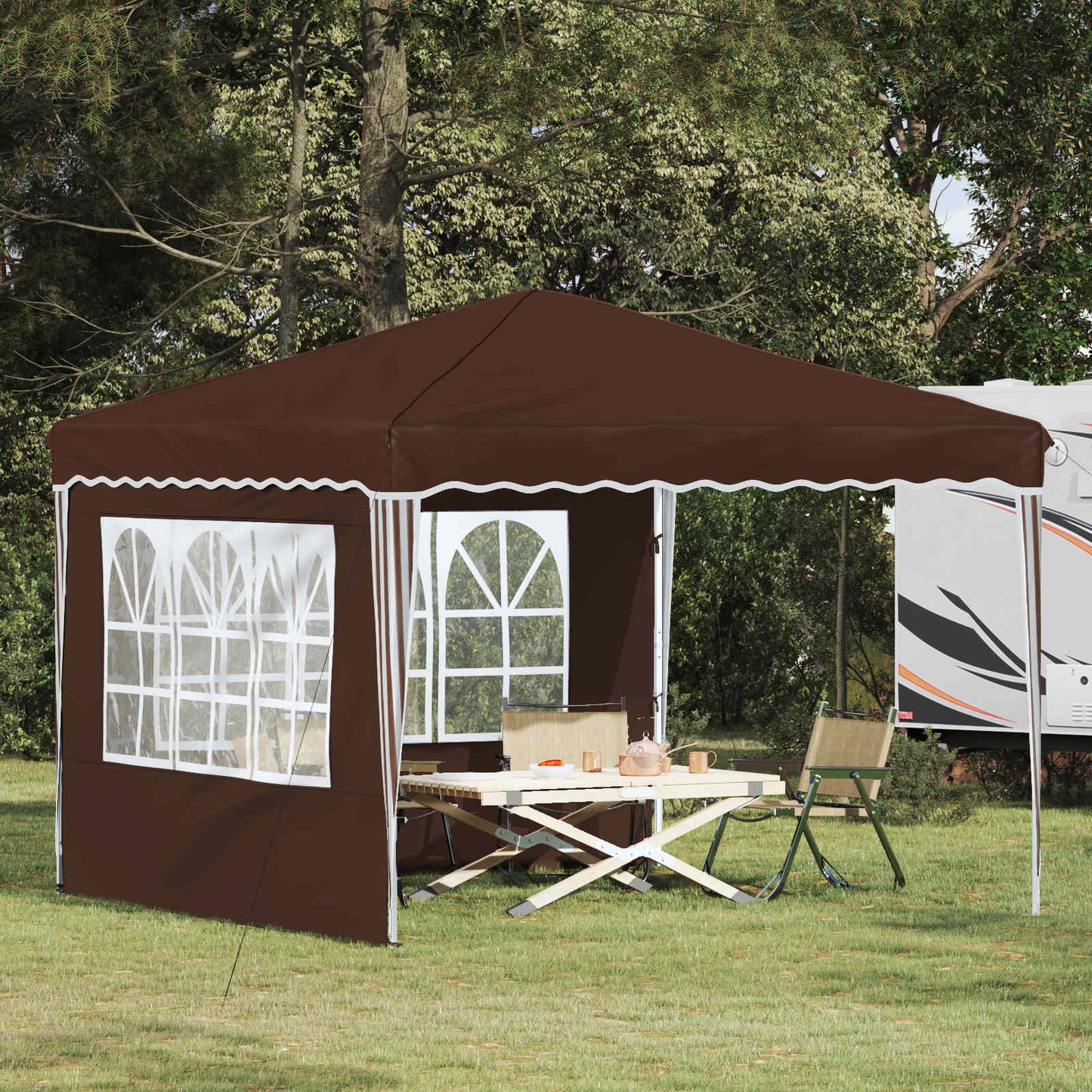 Pop-up Partyzelt 288 x 288 x 245 cm Braun Oxford-Stoff