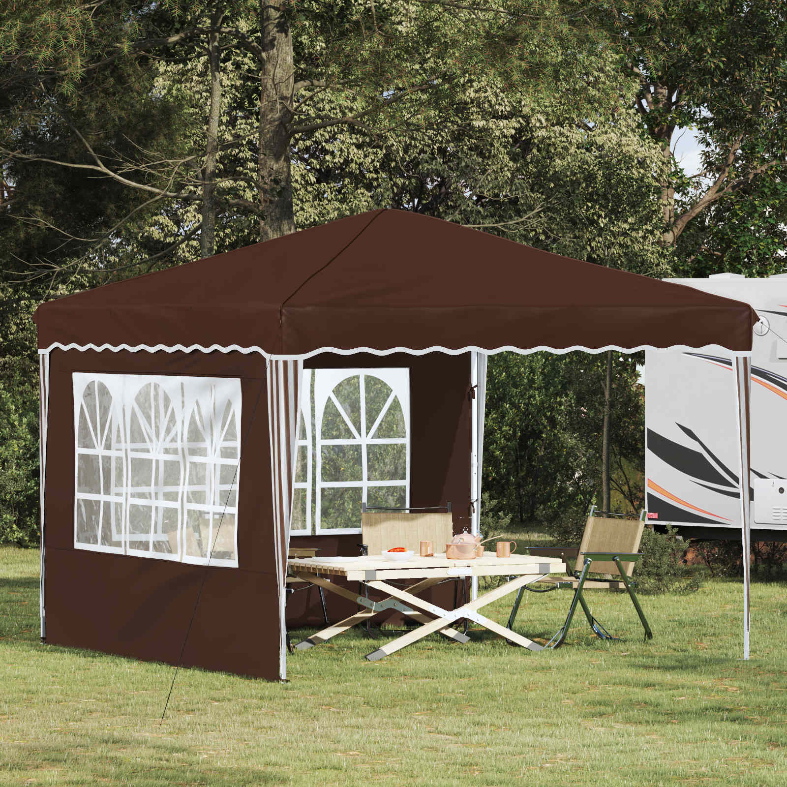 Pop-up Partyzelt 288 x 288 x 245 cm Braun Oxford-Stoff