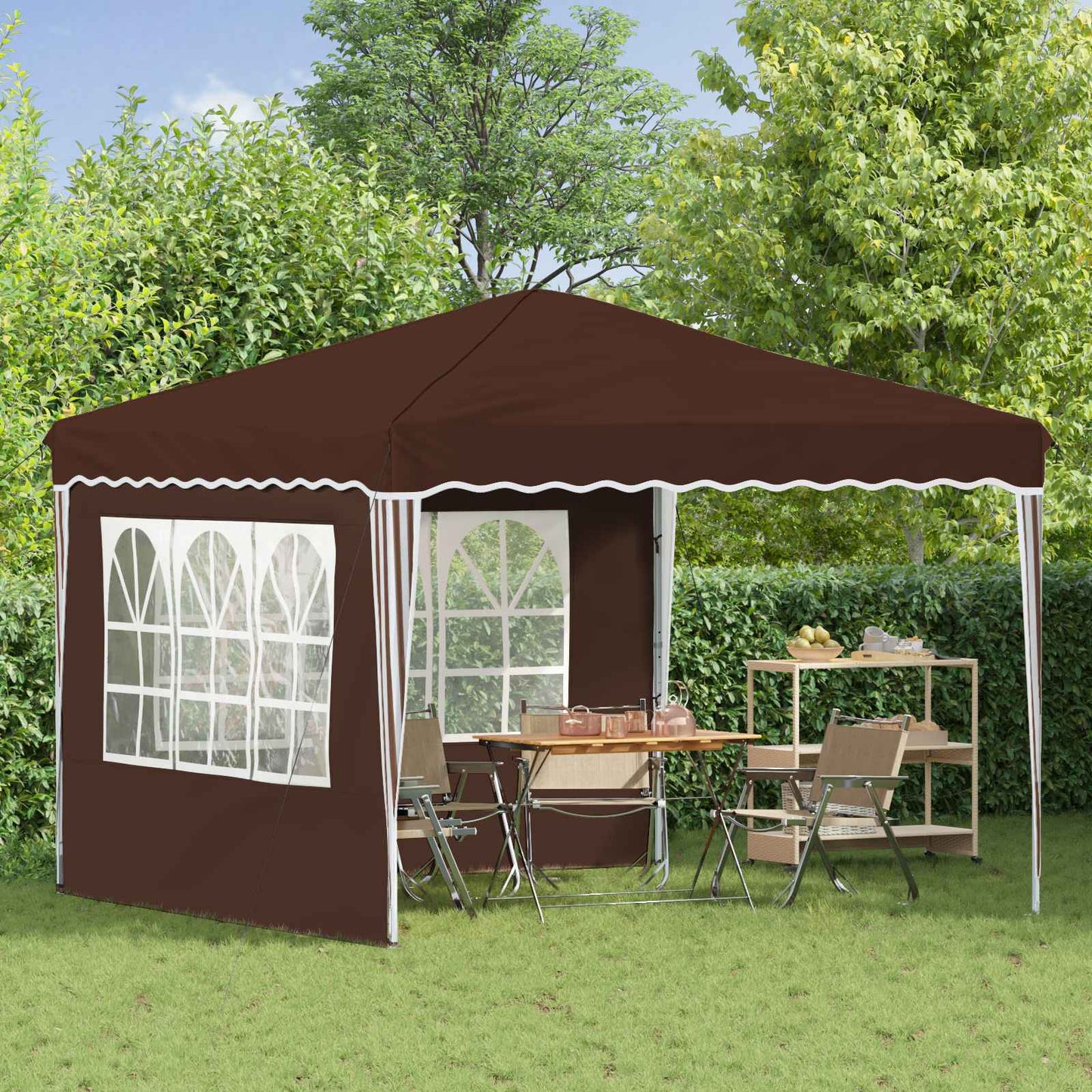 Pop-up Partyzelt 288 x 288 x 245 cm Braun Oxford-Stoff