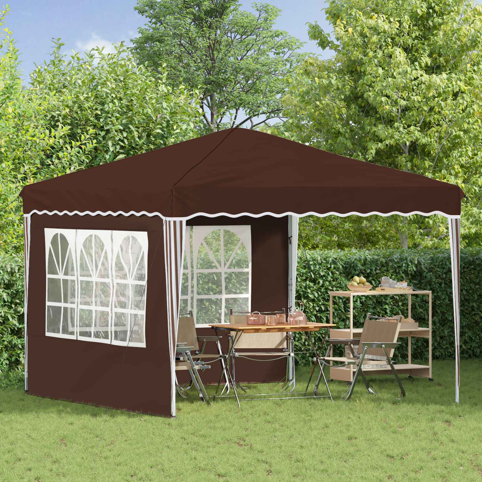 Pop-up Partyzelt 288 x 288 x 245 cm Braun Oxford-Stoff