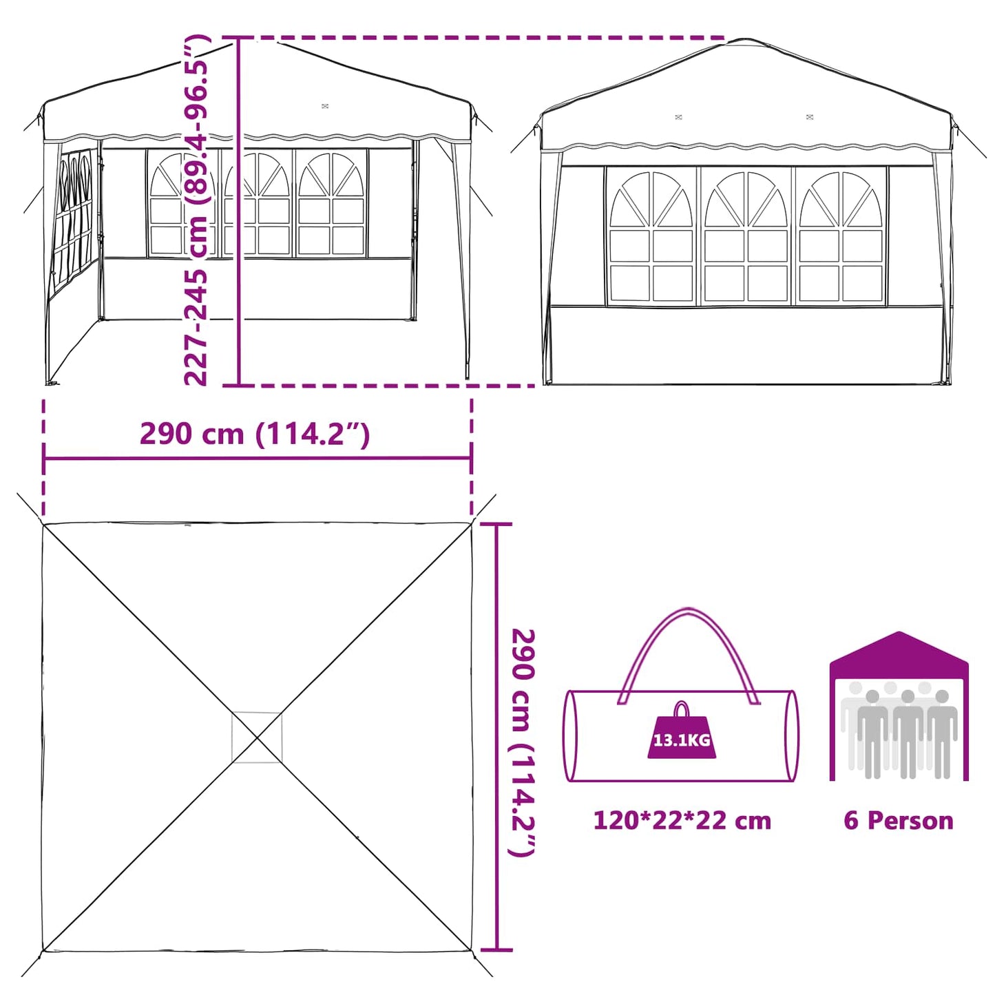 Pop-up Partyzelt 288 x 288 x 245 cm Braun Oxford-Stoff