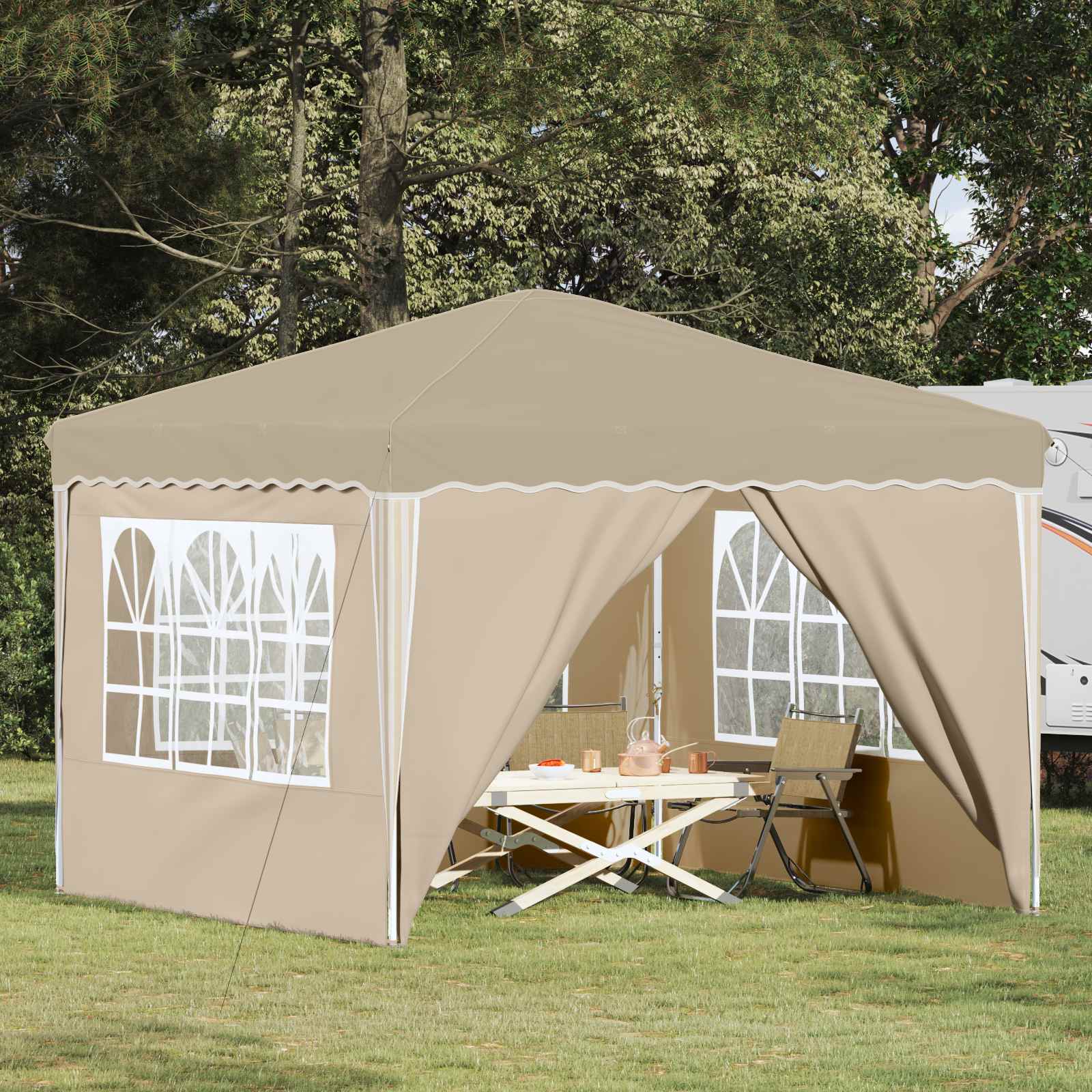 Pop-up Partyzelt 288 x 288 x 245 cm Creme Oxford-Stoff