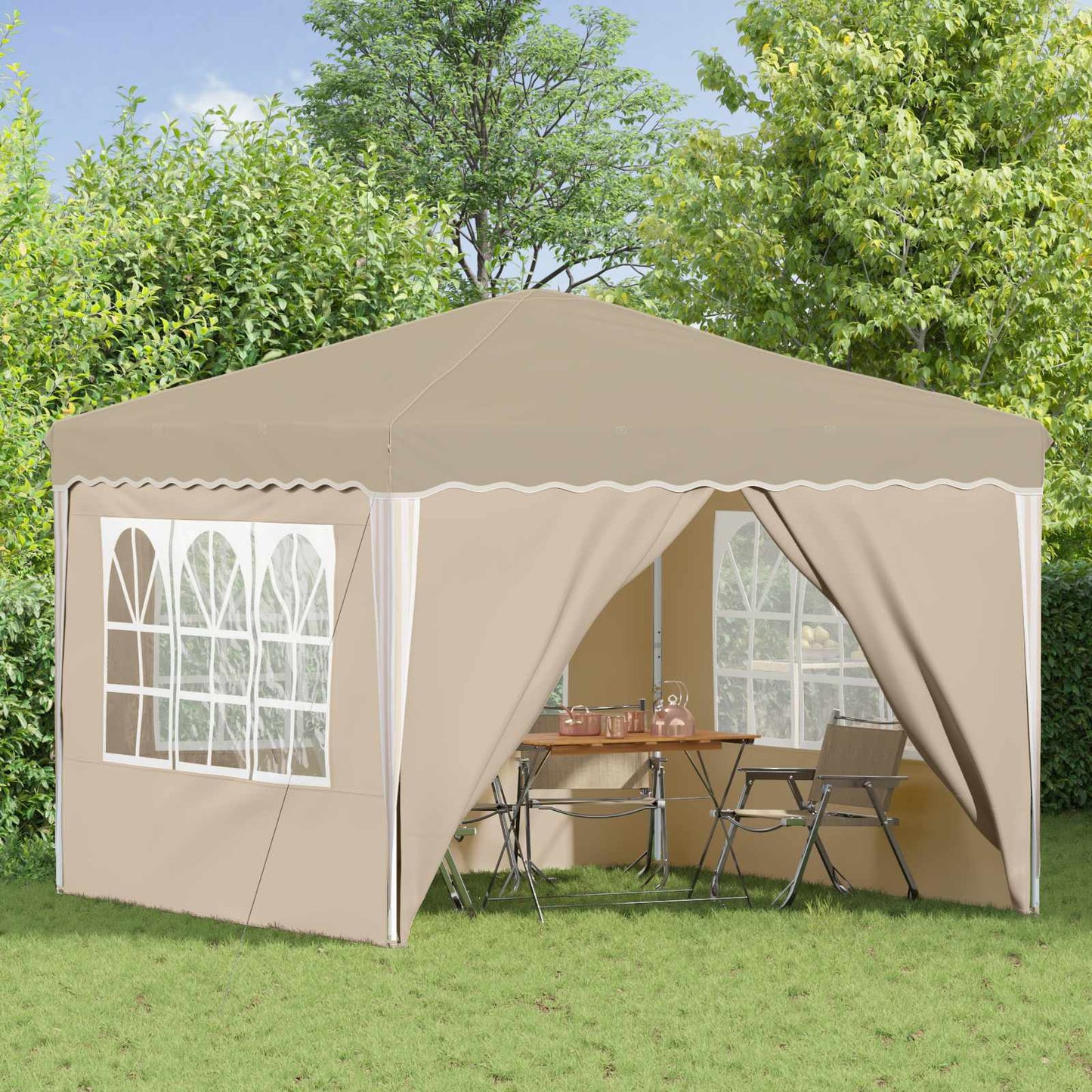Pop-up Partyzelt 288 x 288 x 245 cm Creme Oxford-Stoff