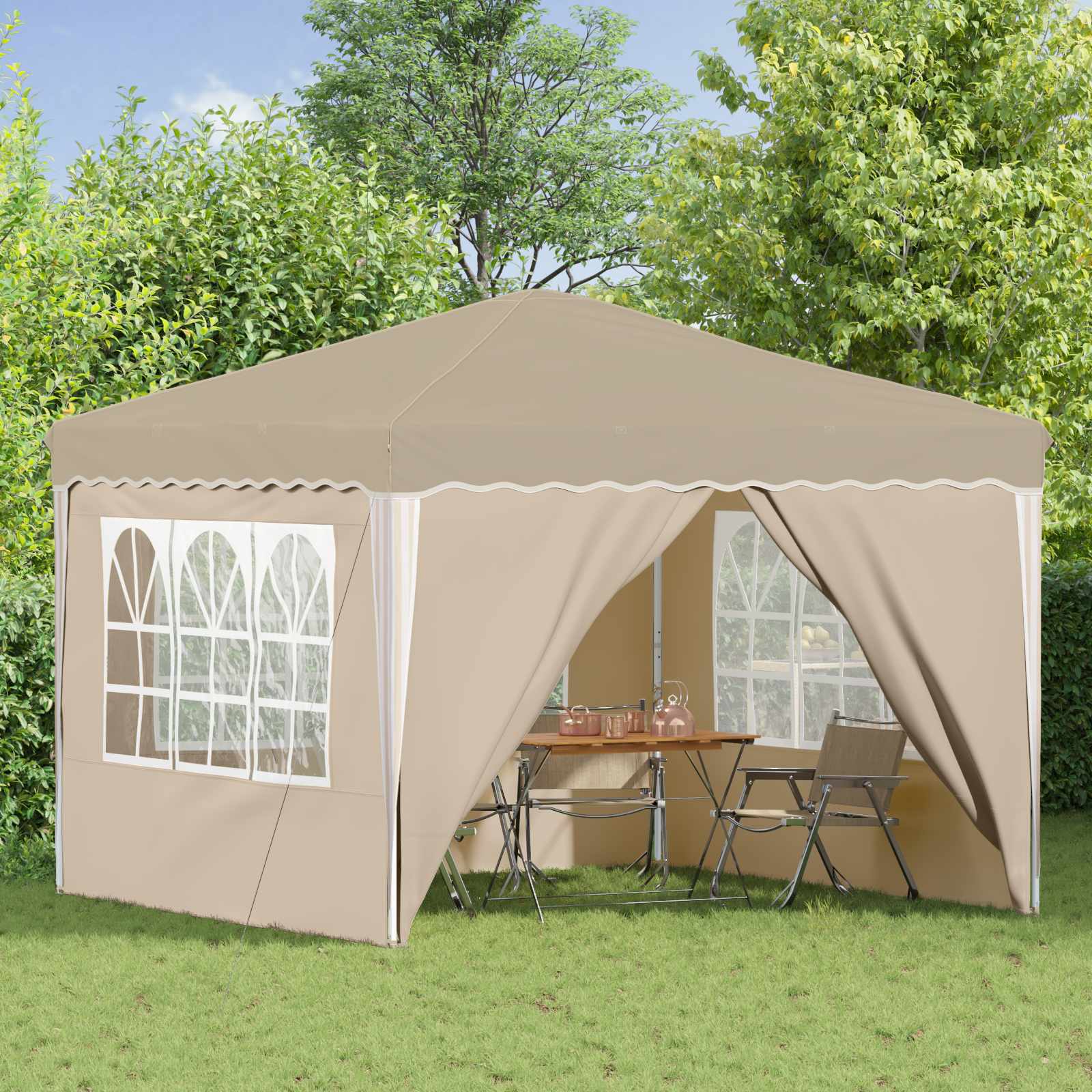 Pop-up Partyzelt 288 x 288 x 245 cm Creme Oxford-Stoff