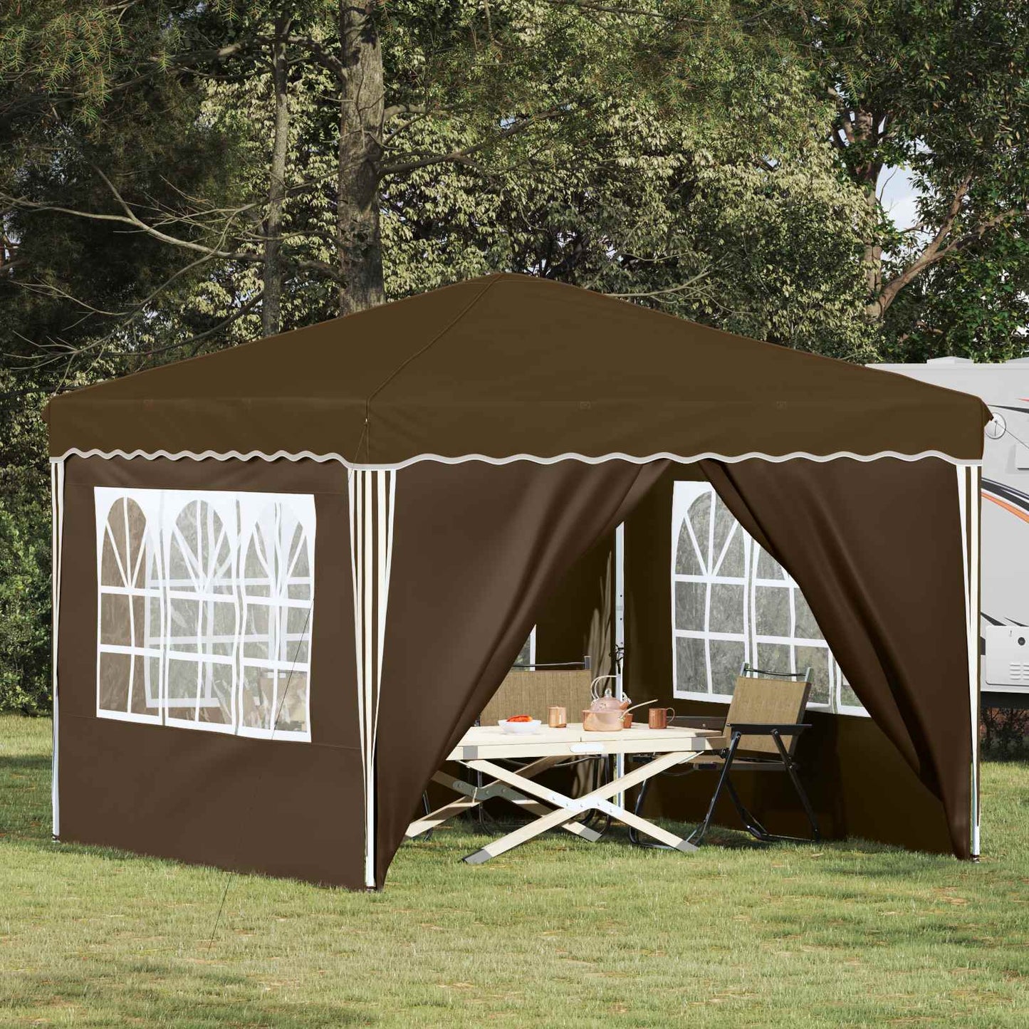 Pop-up Partyzelt 288 x 288 x 245 cm Taupe Oxford-Stoff