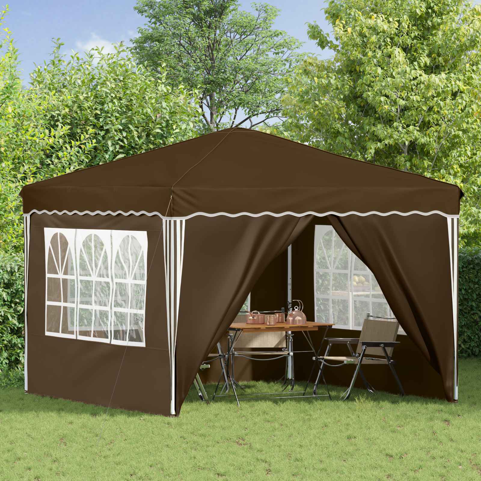 Pop-up Partyzelt 288 x 288 x 245 cm Taupe Oxford-Stoff