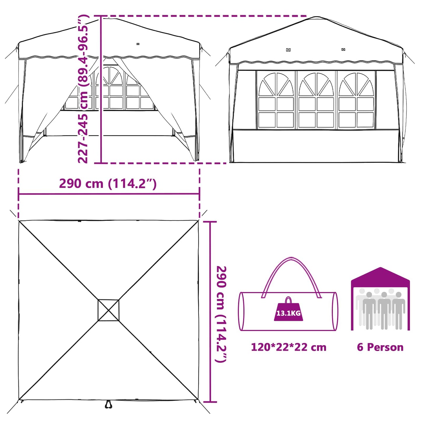 Pop-up Partyzelt 288 x 288 x 245 cm Taupe Oxford-Stoff