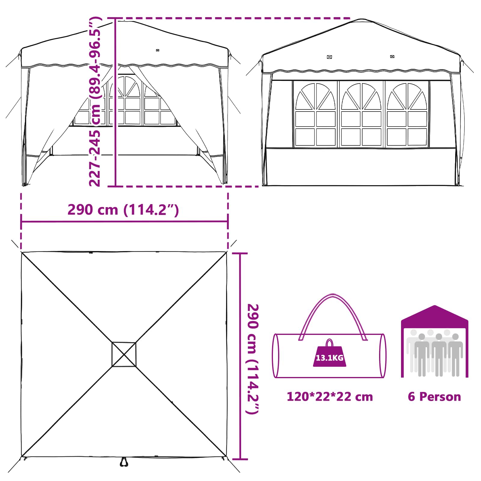 Pop-up Partyzelt 288 x 288 x 245 cm Taupe Oxford-Stoff