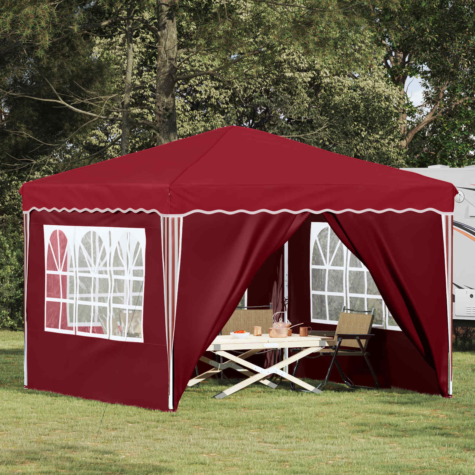 Pop-up Partyzelt 288 x 288 x 245 cm Bordeauxrot Oxford-Stoff