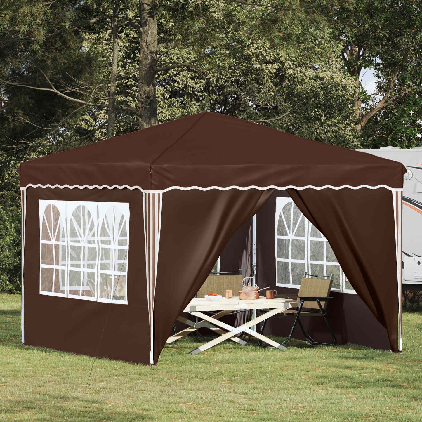 Pop-up Partyzelt 288 x 288 x 245 cm Braun Oxford-Stoff