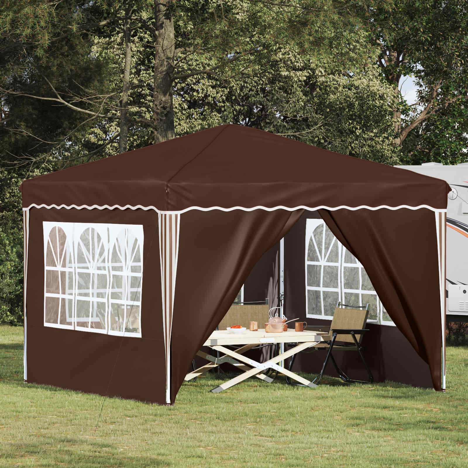 Pop-up Partyzelt 288 x 288 x 245 cm Braun Oxford-Stoff