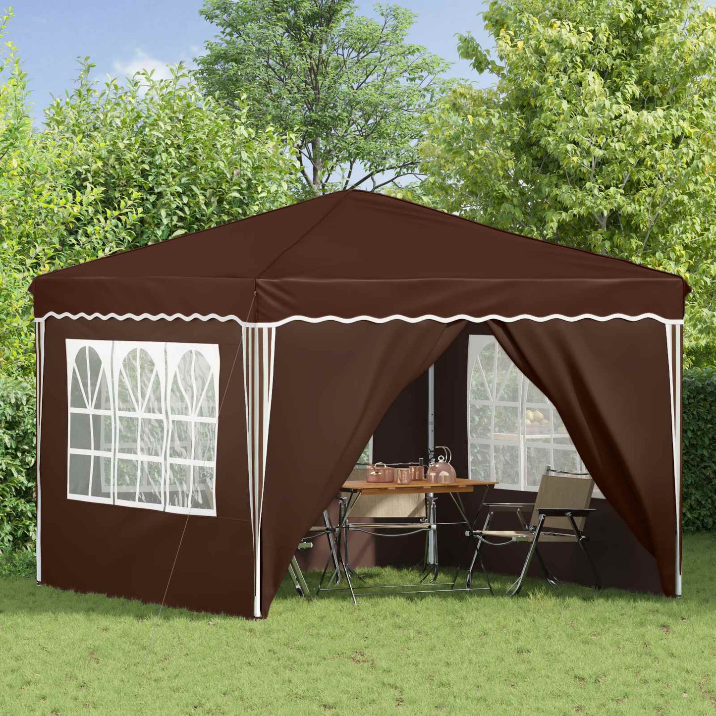 Pop-up Partyzelt 288 x 288 x 245 cm Braun Oxford-Stoff