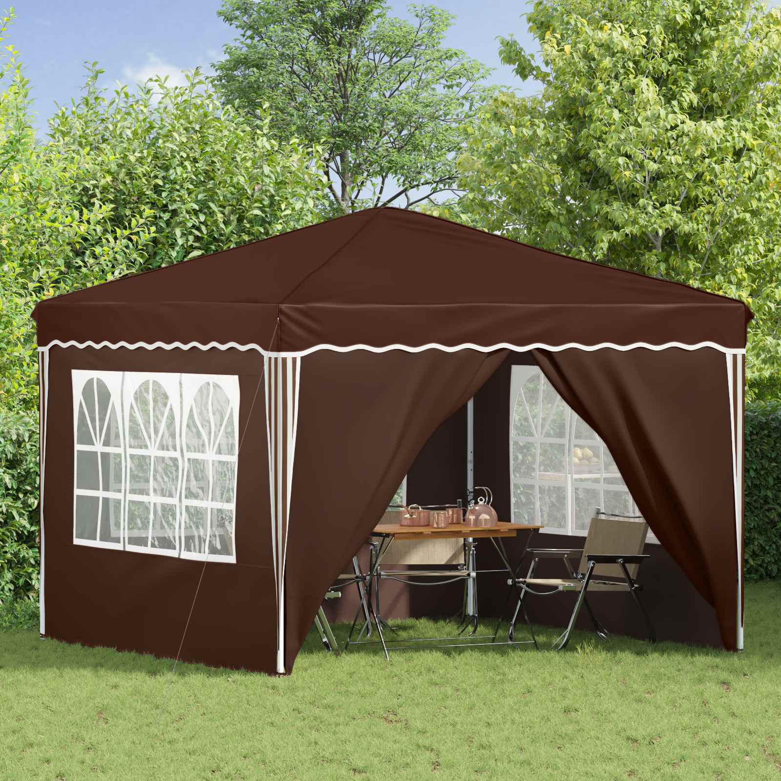 Pop-up Partyzelt 288 x 288 x 245 cm Braun Oxford-Stoff