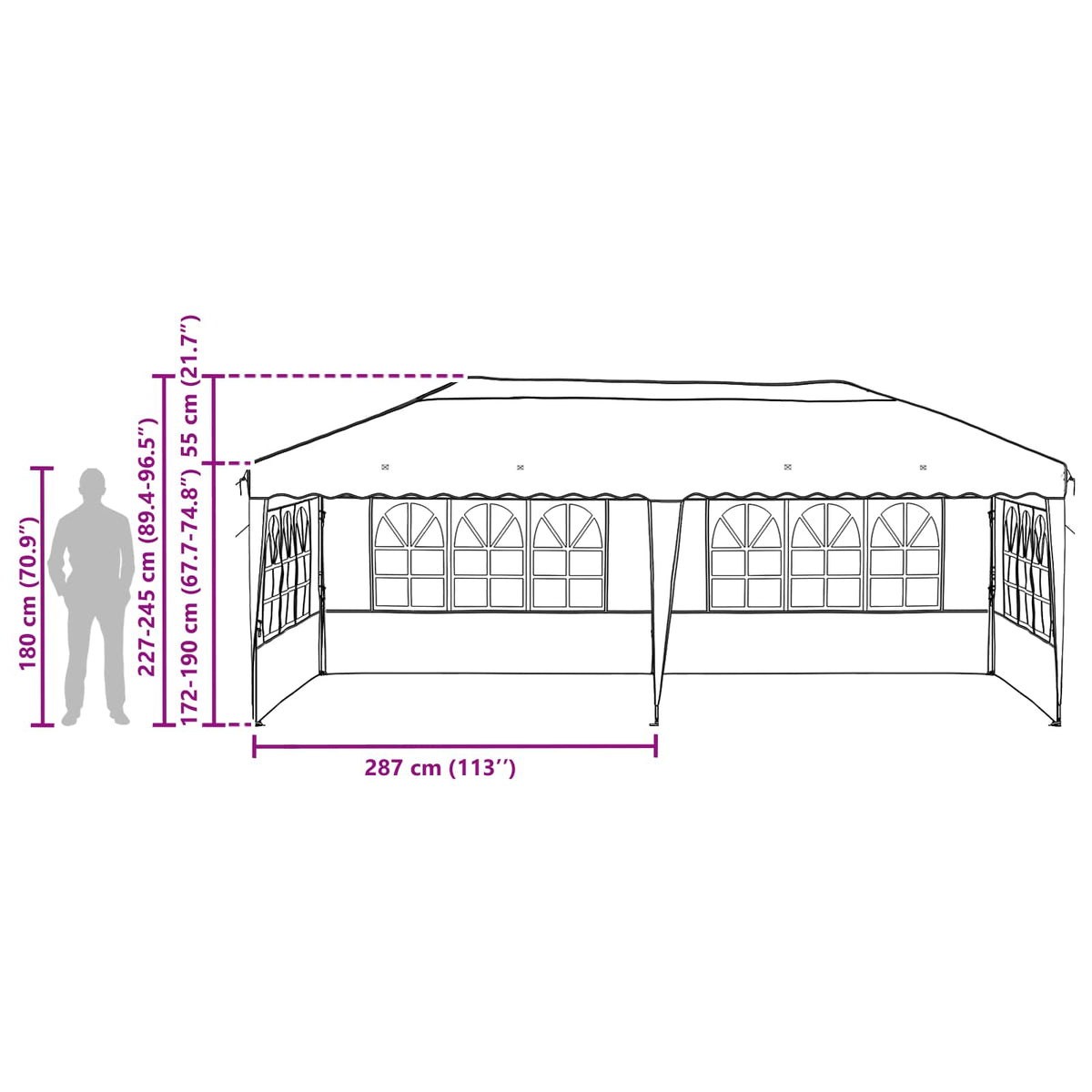 Pop-up Partyzelt 574 x 289 x 245 cm Schwarz