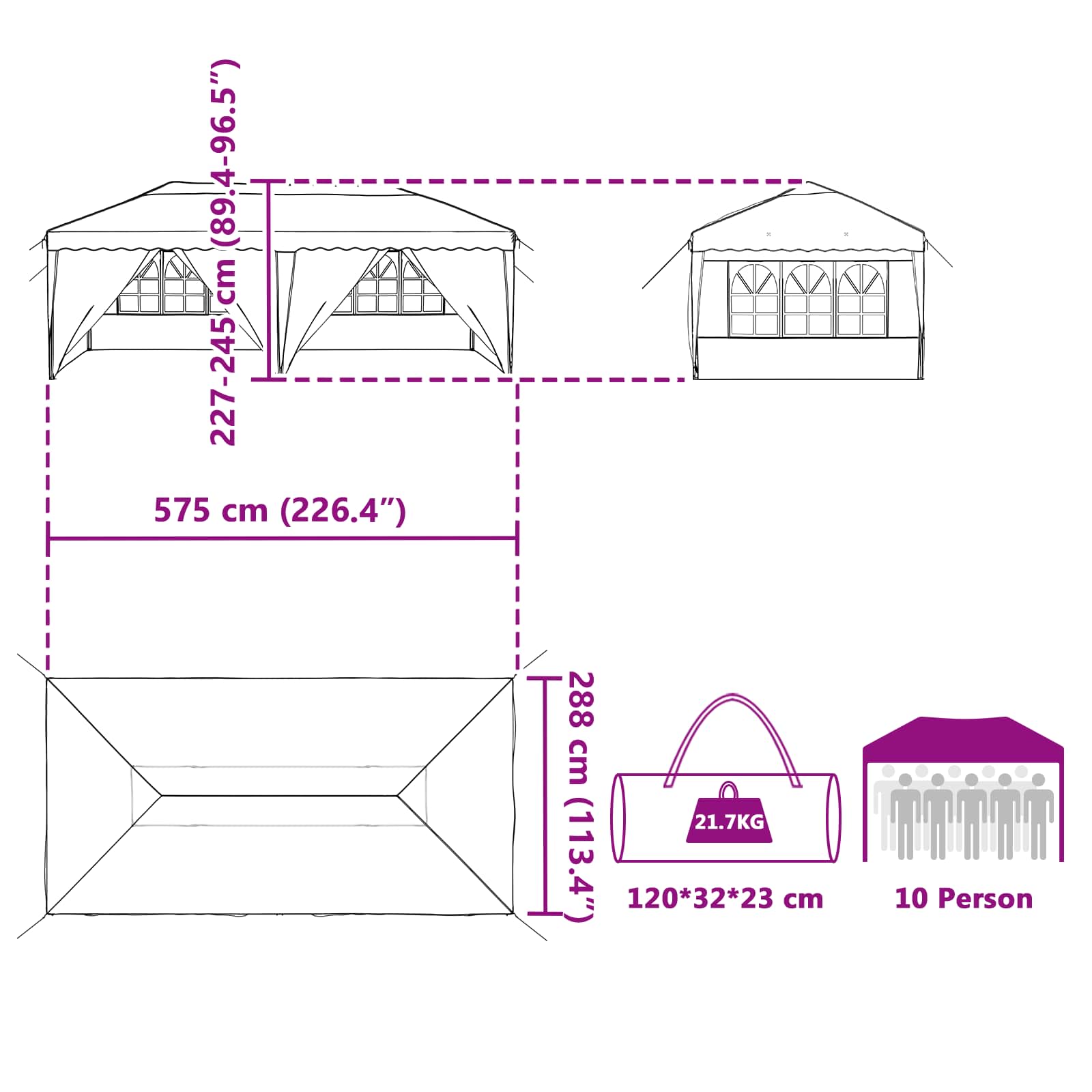 Pop-up Partyzelt 575 x 288 x 245 cm Creme