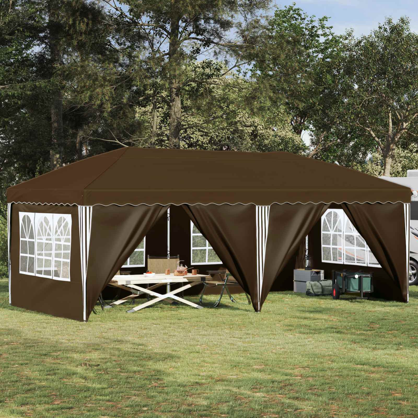 Pop-up Partyzelt 575 x 288 x 245 cm Taupe