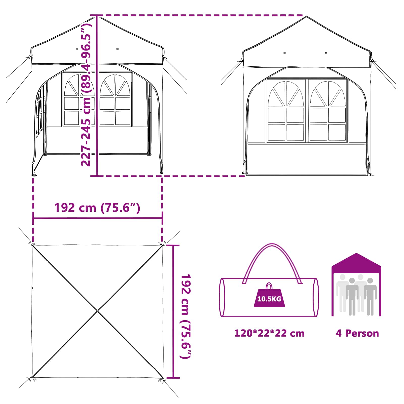 Pop-up Partyzelt 192 x 192 x 245 cm Blau