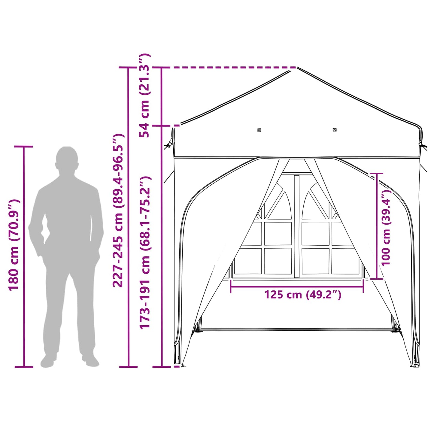 Pop-up Partyzelt 192 x 192 x 245 cm Schwarz