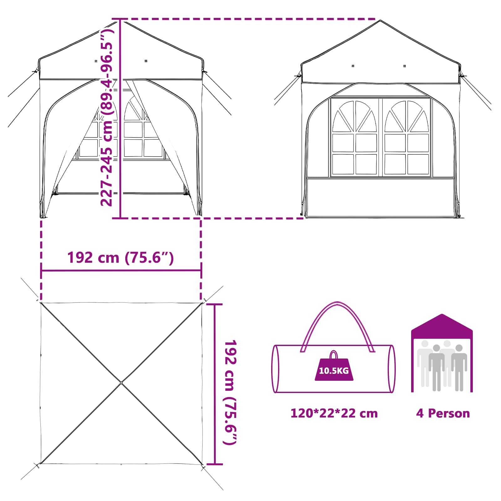 Pop-up Partyzelt 192 x 192 x 245 cm Schwarz