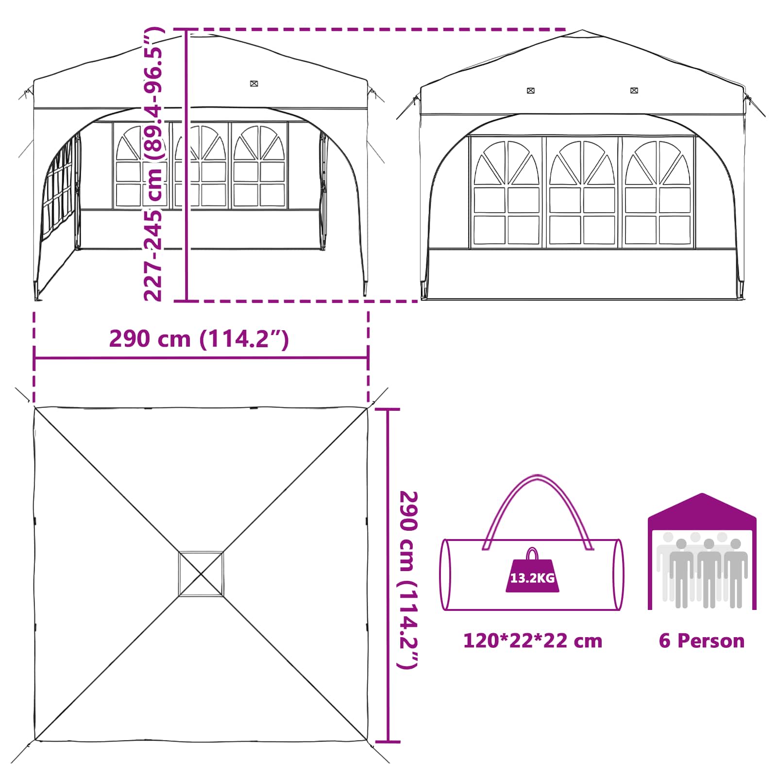 Pop-up Partyzelt 290 x 290 x 245 cm Taupe