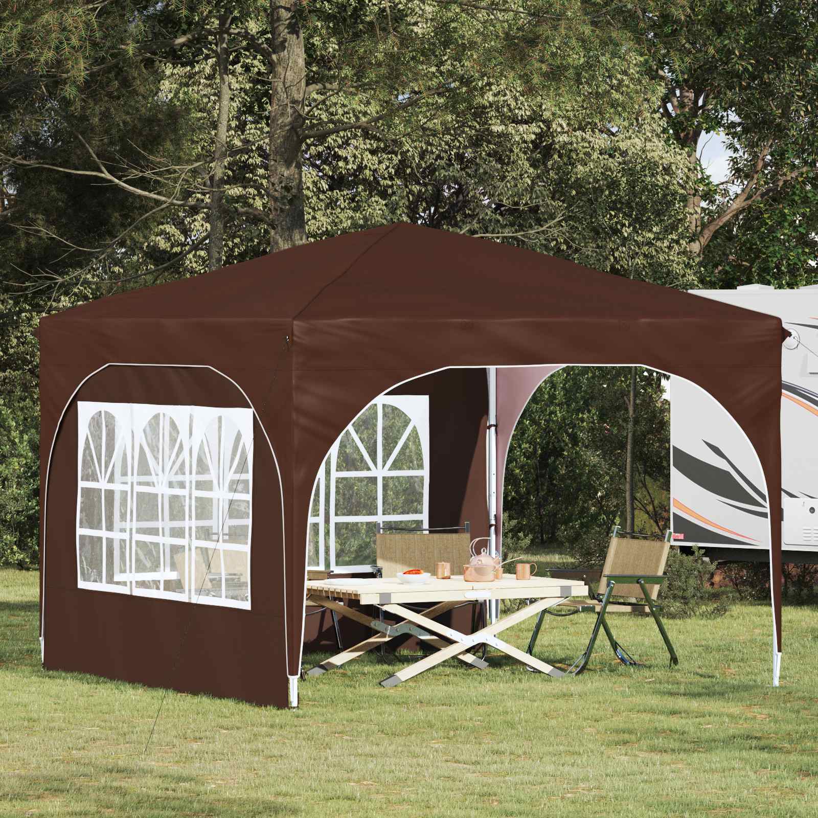 Pop-up Partyzelt 290 x 290 x 245 cm Braun