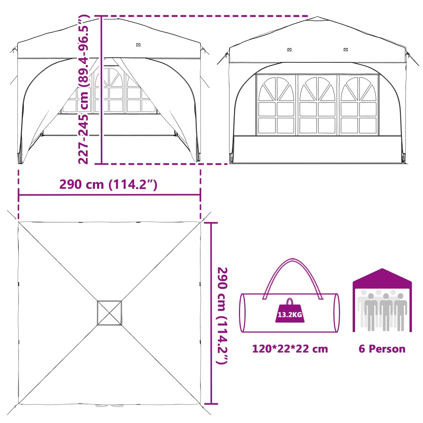 Pop-up Partyzelt 290 x 290 x 245 cm Beige