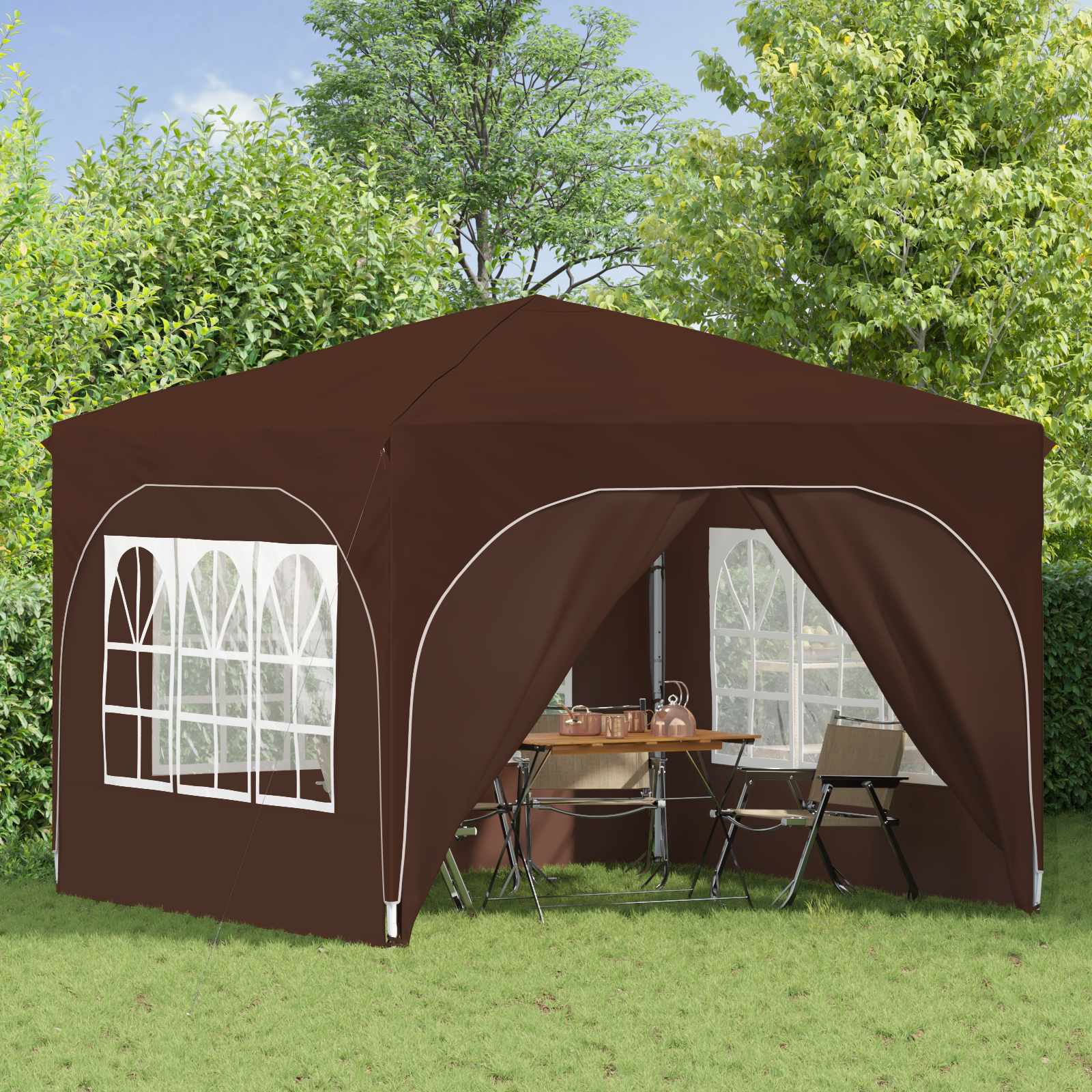 Pop-up Partyzelt 290 x 290 x 245 cm Braun