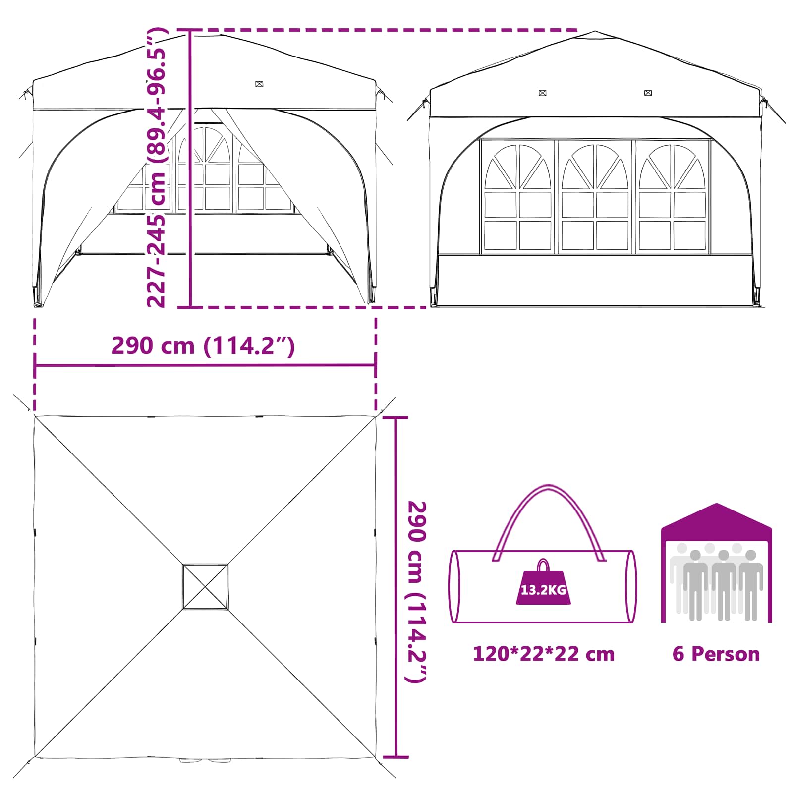 Pop-up Partyzelt 290 x 290 x 245 cm Braun